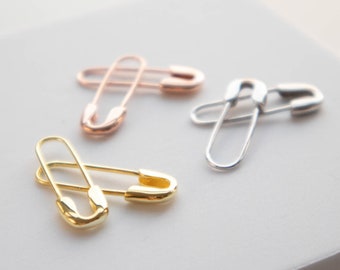 Safety Pin Earrings in Sterling Silver & Rose Gold, Modern Earrings, Minimalist Gifts for Her