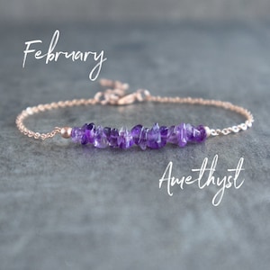 Amethyst Bracelet, February Birthstone Bracelet, Raw Stone Bracelets for Women, Amethyst Jewelry image 1
