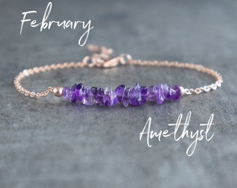 Amethyst Bracelet, February Birthstone Bracelet, Raw Stone Bracelets for Women, Amethyst Jewelry