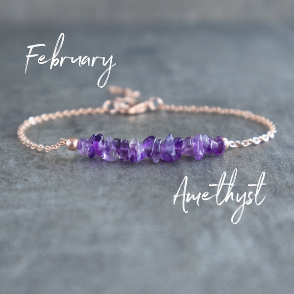 Amethyst Bracelet, February Birthstone Bracelet, Raw Stone Bracelets for Women, Amethyst Jewelry