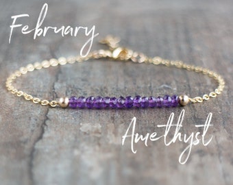 Amethyst Armband, Februar Birthstone Armband, Amethyst Schmuck, Februar Geburtstagsgeschenke für Sie, lila Amethyst in Silber Gold