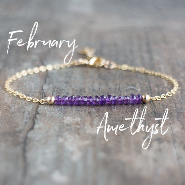 Amethyst Bracelet, February Birthstone Bracelet, Genuine Amethyst Jewelry, February Birthday Gifts for Her, Purple Amethyst in Silver Gold