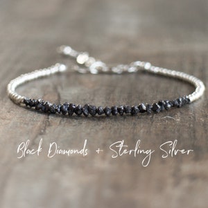 Raw Diamond Bracelet, Raw Diamond Jewelry, April Birthstone Bracelets for Women, Raw Black Diamond Bracelet image 5