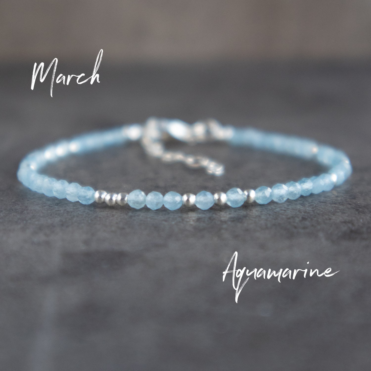 March Birthday Birthday Gift Idea Sterling Silver Aquamarine Blue Diamond Elephant Bracelet 
