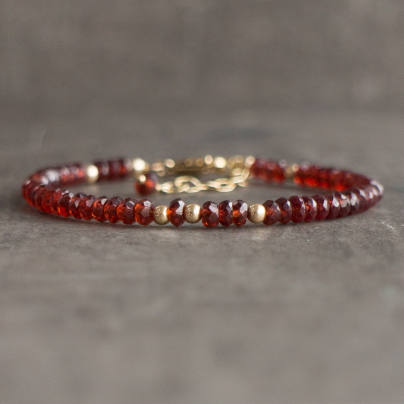 Gemstone Bracelet Gift for Women Beaded Red Garnet Bracelet Rose Gold Filled January Birthdays Sterling Silver Jewelry Gift for Her