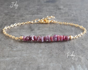 Raw Ruby Bracelet, July Birthstone Bracelets for Women, Ruby Jewelry, Ruby Anniversary Gifts for Her