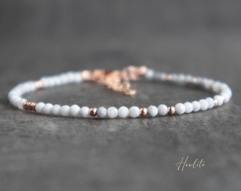 Howlite Bracelet, Minimalist Gemstone Bracelets for Women in Sterling Silver & Rose Gold, Gifts for Her