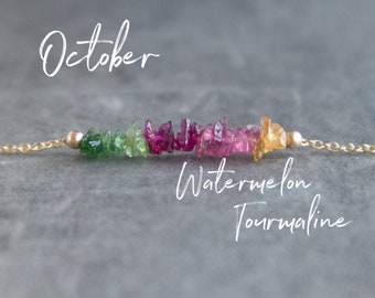 Ruwe toermalijn ketting, watermeloen toermalijn sieraden, veelkleurige regenboog toermalijn ruwe kristallen kettingen voor vrouwen