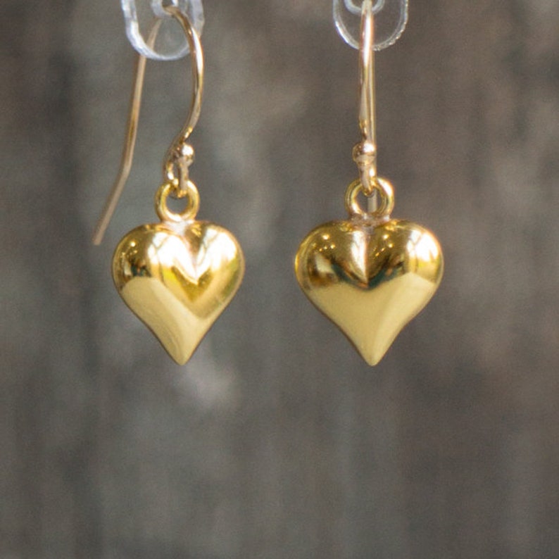 Gold Heart Drop Earrings, Valentines Gift for Her, Puffy Heart Dangle Earrings for Women in Gold & Rose Gold image 7