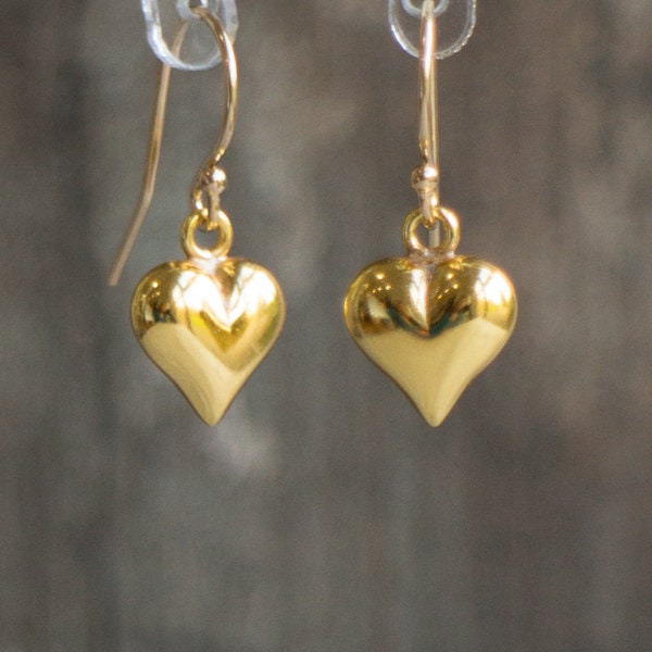 Gold Puffy Heart Earrings Valentine Earrings Heart Dangle | Etsy