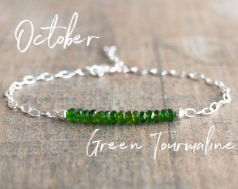 Green Tourmaline Bracelet, October Birthstone Bracelet, Chrome Tourmaline Jewelry, Verdalite Jewelry, Birthstone Jewelry, Wife Gift for Her