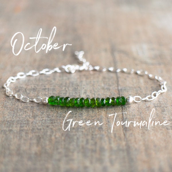 Green Tourmaline Bracelet, October Birthstone Bracelet, Chrome Tourmaline Jewelry, Verdalite Jewelry, Birthstone Jewelry, Wife Gift for Her