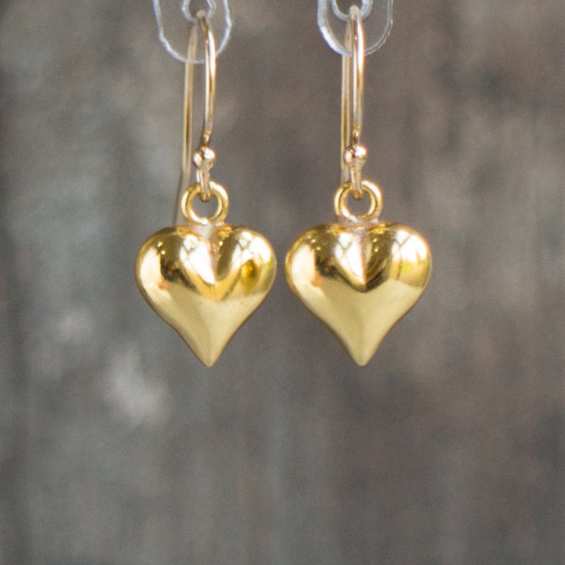 Gold Heart Drop Earrings, Valentines Gift for Her, Puffy Heart Dangle Earrings for Women in Gold & Rose Gold image 8