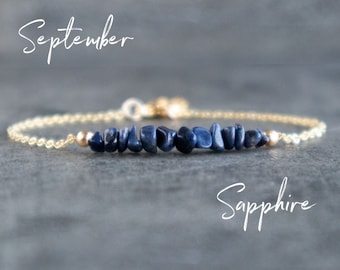 Sapphire Bracelet, Raw Crystal September Birthstone Bracelet, Gifts for Women, Sapphire Jewelry in Sterling Silver, Gold