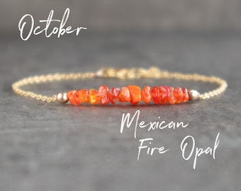 Mexican Fire Opal Bracelet, Dainty Opal Bracelet, October Birthstone Bracelets for Women, Gifts for Her