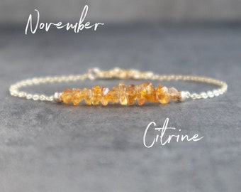 Raw Citrine November Birthstone Bracelet, Natural Citrine Jewelry, Crystal Bracelets for Women