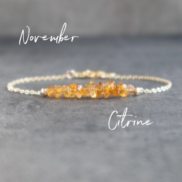 Ruwe Citrien november Birthstone armband, natuurlijke Citrien sieraden, kristallen armbanden voor vrouwen