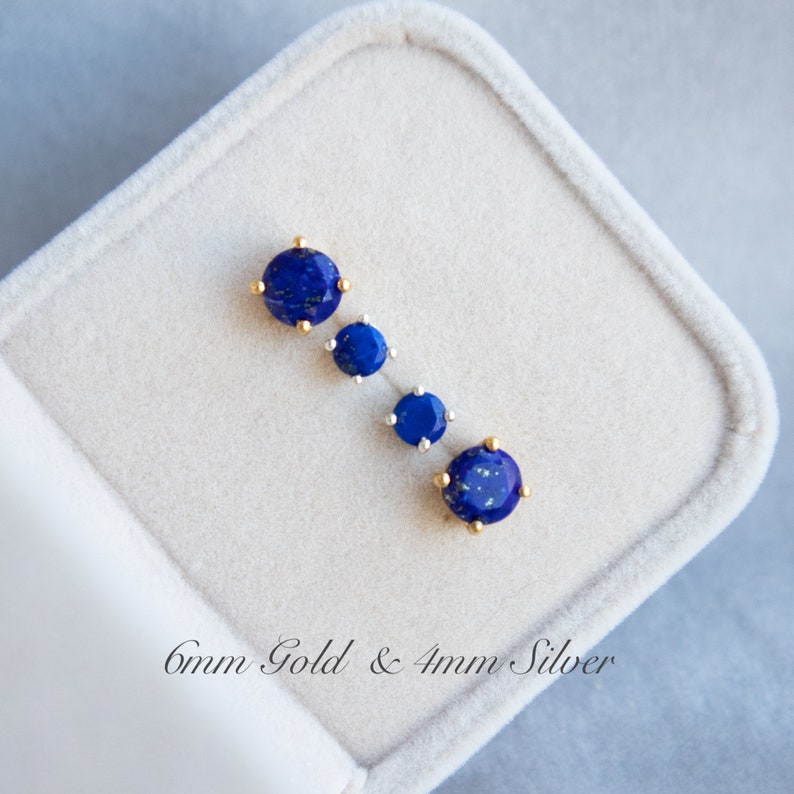 Lapis Lazuli Stud Earrings in Gold & Sterling Silver, September Birthstone Jewelry, Gift for Women image 2