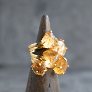 Raw Citrine Engagement Ring, Citrine Raw Crystal Ring, November Birthstone Chunky Stackable Ring Size 5 6 7 8 9