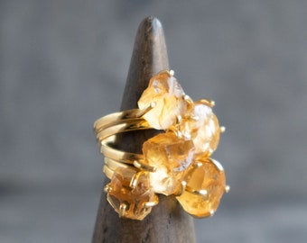 Raw Citrine Engagement Ring, Citrine Raw Crystal Ring, November Birthstone Chunky Stackable Ring Size 5 6 7 8 9