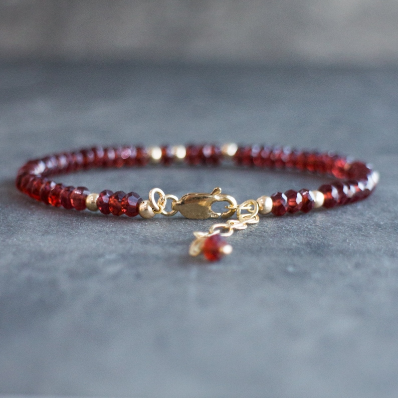 Gemstone Bracelet Gift for Women Beaded Red Garnet Bracelet Rose Gold Filled January Birthdays Sterling Silver Jewelry Gift for Her