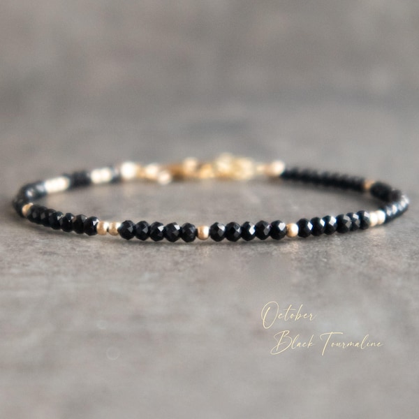 Black Tourmaline Bracelet, Crystal Beaded Bracelets for Women, Gifts for Her