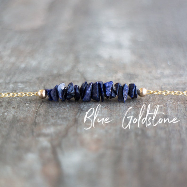 Goldstone Necklace, Blue Goldstone Raw Crystal Necklace, Crystal Healing Necklaces for Women, Gifts for Her image 1