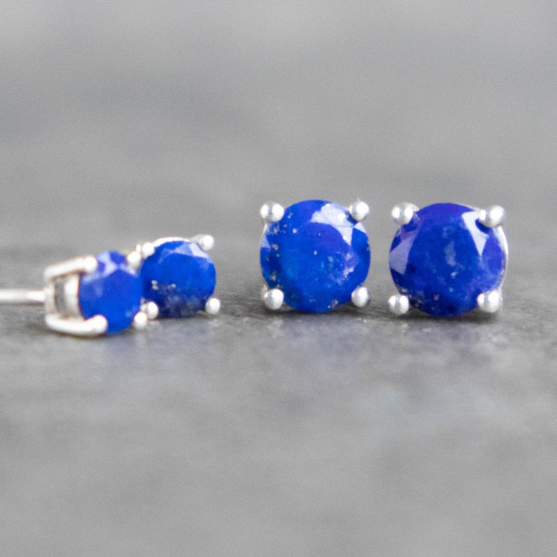 Lapis Lazuli Stud Earrings in Gold & Sterling Silver, September Birthstone Jewelry, Gift for Women image 6