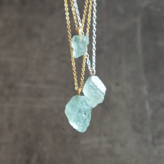 Raw Aquamarine Necklace Crystal Necklaces for Women Natural