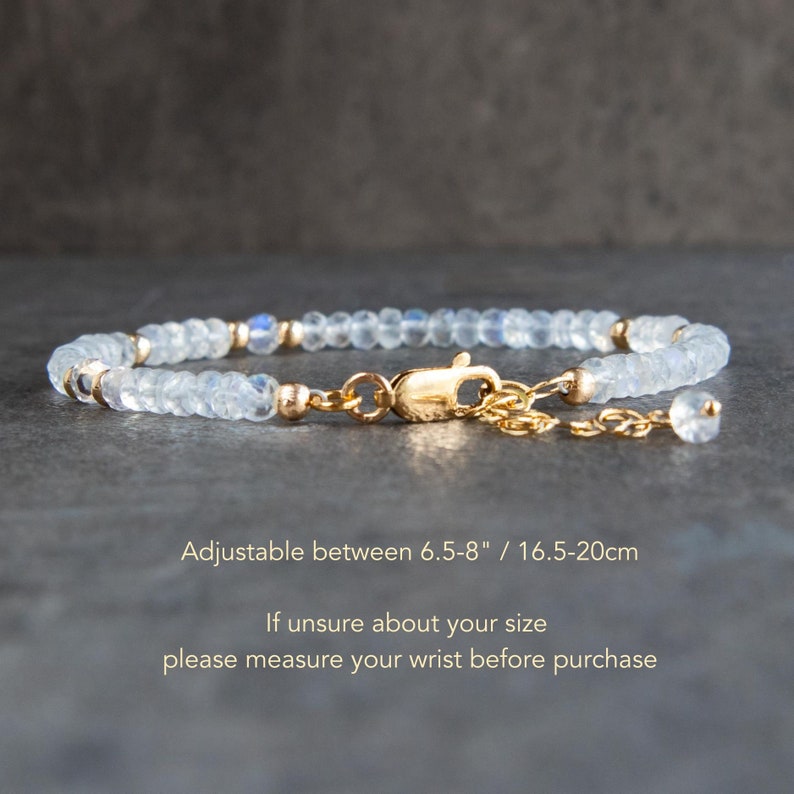Moonstone Bracelet, June Birthstone Bracelets for Women, Rainbow Moonstone Jewelry in Sterling Silver & Gold, Gifts for Her image 3