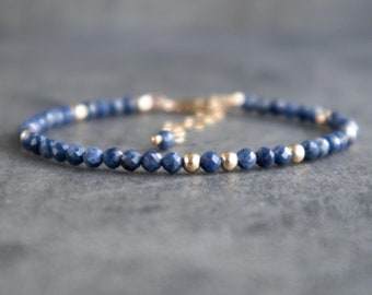 Natural Sapphire Bracelet, Gemstone Bracelet, Beaded Bracelet, September Birthstone Jewelry Gifts for Women