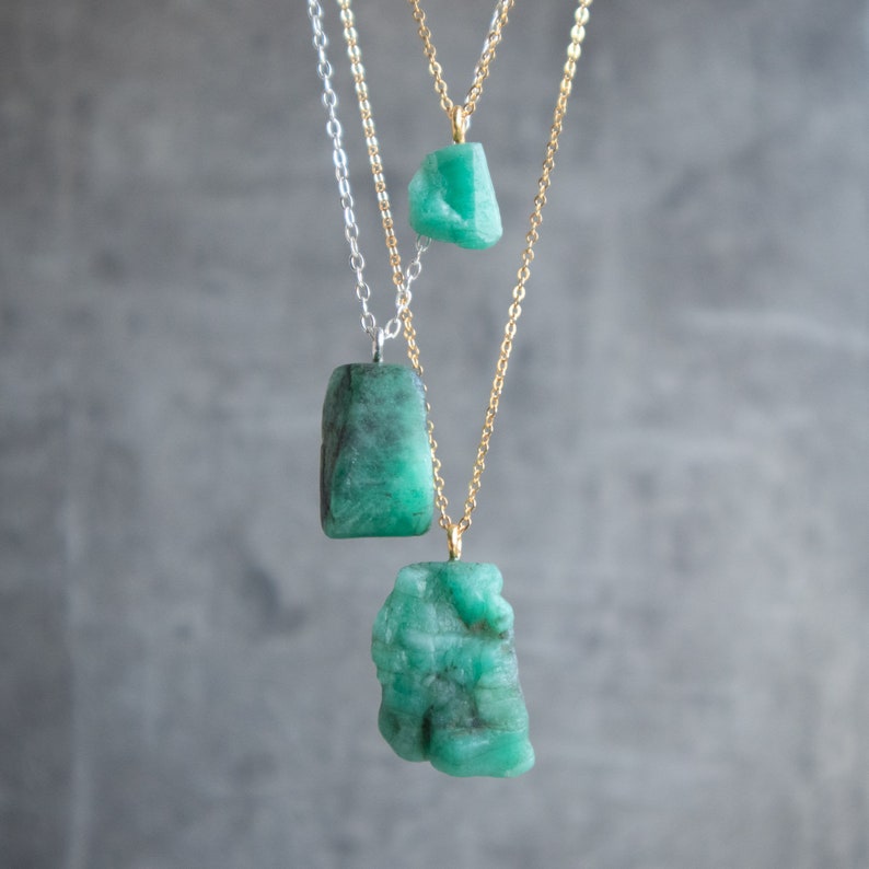 Raw Emerald Necklace, May Birthstone Jewelry, Crystal Pendant Necklaces for Women in Sterling Silver & Gold image 9