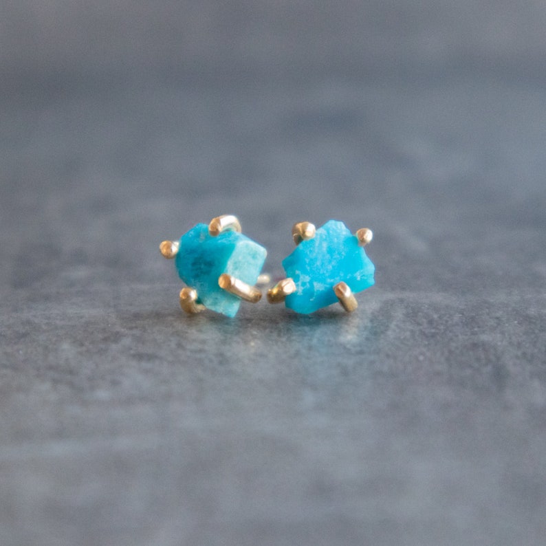 Raw Turquoise Stud Earrings Real Turquoise Earrings in Gold & Etsy