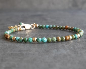 African Turquoise Bracelet, Beaded Bracelets for Women in Gold & Sterling Silver, December Birthstone Jewelry