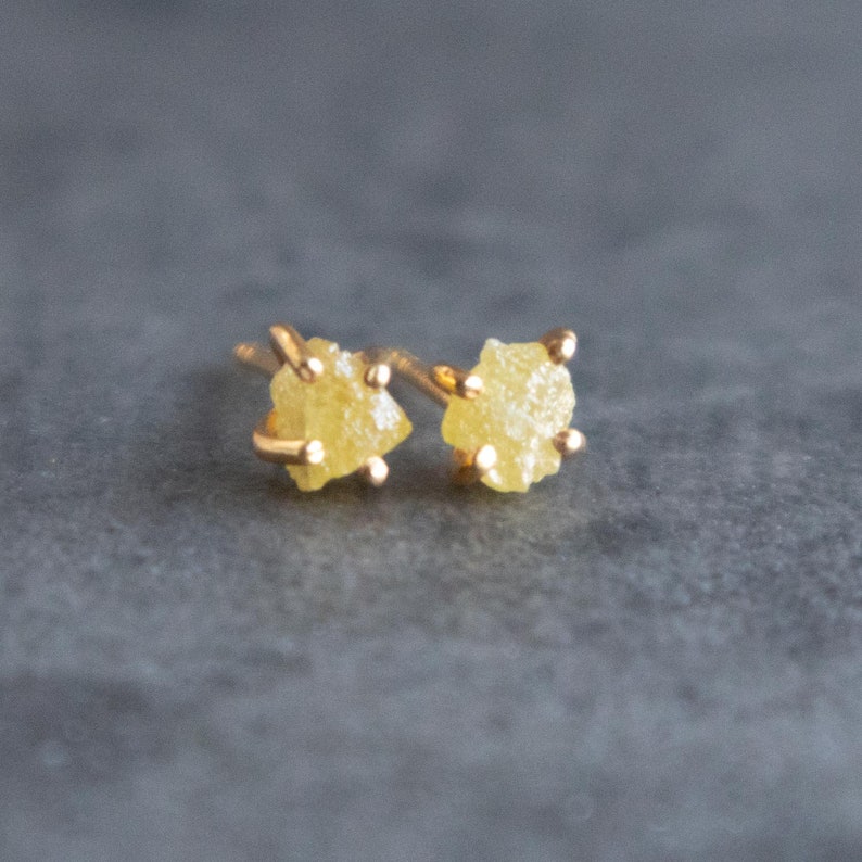 Uncut Yellow Diamond Stud Earrings Raw Diamond Earrings Etsy UK