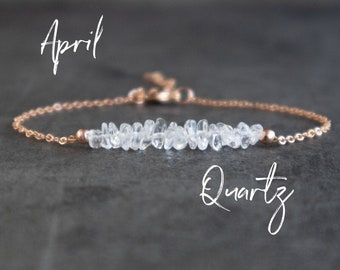 Clear Quartz Bracelet, April Birthstone Jewelry, Raw Crystal Quartz Bracelet, Birthday Gifts for Women