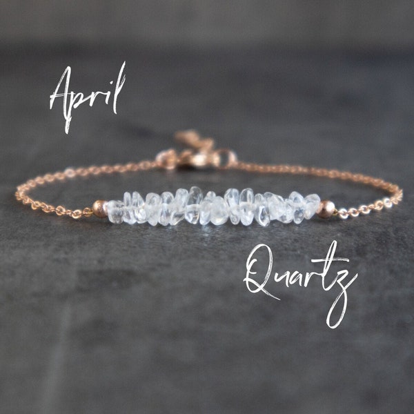 Clear Quartz Bracelet, April Birthstone Jewelry, Raw Crystal Quartz Bracelet, Birthday Gifts for Women