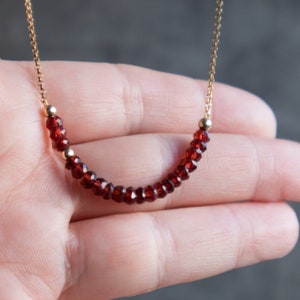 Garnet Necklace, January Birthday Gift for Her, Gold Garnet Necklace, Beaded Necklace, Sterling Silver Necklace, Birthstone Jewelry image 3