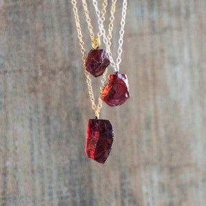 Garnet Necklace, Raw Crystal Necklace, Garnet Jewelry, January Birthstone Necklaces for Women in Gold & Silver image 1