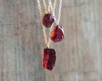 Garnet Necklace, Raw Crystal Necklace, Garnet Jewelry, January Birthstone Necklaces for Women in Gold & Silver