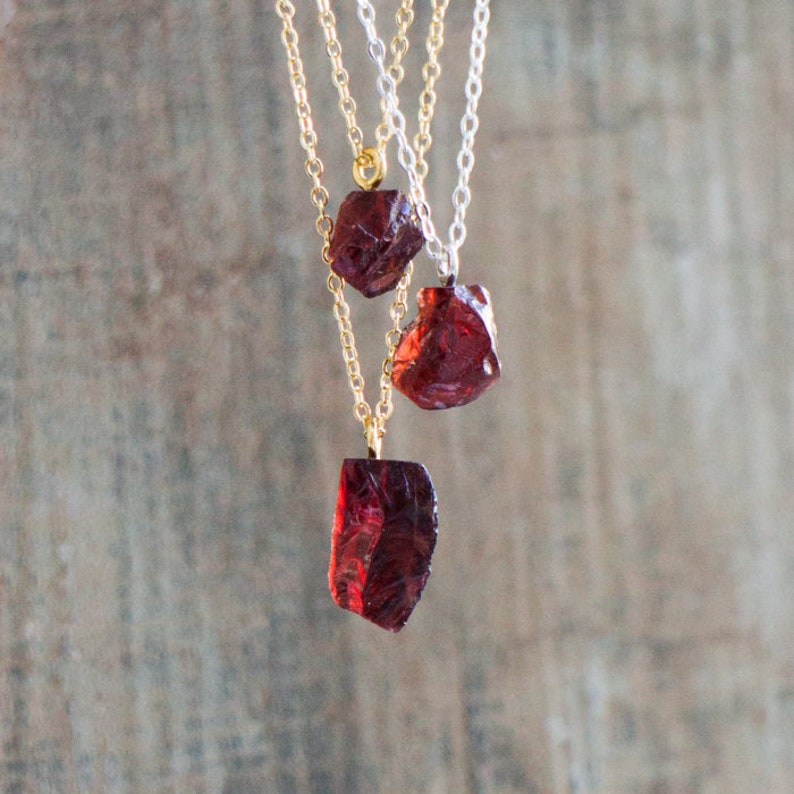 Raw Garnet Necklace, Birthstone Necklace, Raw Garnet Crystal Necklaces for Women in Gold & Silver, Garnet Jewelry, Birthday Gifts for Her 