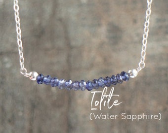 Iolite Gemstone Bar Necklace, Water Sapphire Jewelry Gift for Women, Bridesmaid Gifts