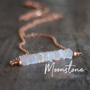 Moonstone Necklace, Gift for Her, Handmade Jewelry, June Birthstone Necklace, Rainbow Moonstone Jewellery in Sterling Silver & Rose Gold