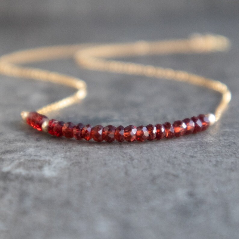 Garnet Necklace, January Birthday Gift for Her, Gold Garnet Necklace, Beaded Necklace, Sterling Silver Necklace, Birthstone Jewelry image 2