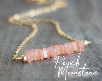 Peach Moonstone Necklace, Pink Moonstone Necklace, June Birthstone Gift for Her, Gemstone Necklace, Moonstone Jewelry, Heart Chakra Necklace