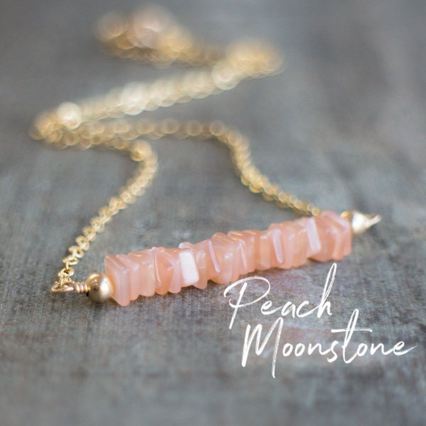 Peach Moonstone Necklace, Pink Moonstone Necklace, June Birthstone Gift for Her, Gemstone Necklace, Moonstone Jewelry, Heart Chakra Necklace
