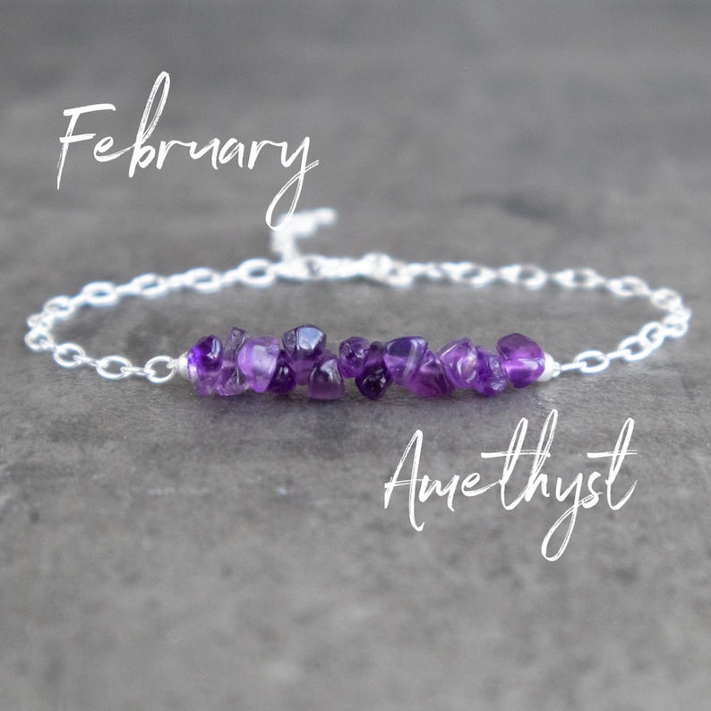 Amethyst Bracelet, February Birthstone Bracelet, Raw Stone Bracelets for Women, Amethyst Jewelry image 4