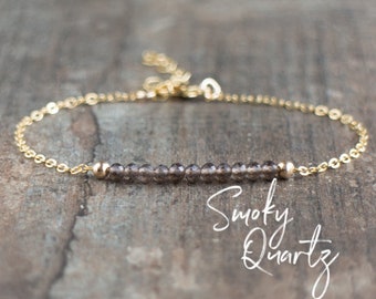 Smoky Quartz Bracelet, Gemstone Bracelet, Minimalist Jewelry, Smokey Quartz Jewelry, Gift for Girlfriend, Gift for Her, Gemstone Jewelry