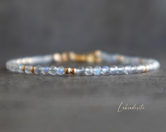 Labradorite Bracelet, Handmade Gift for Her, Dainty Beaded Bracelets for Women in Gold & Sterling Silver