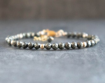 Pyrite Bracelet, Iron Pyrite Bracelets for Women in Gold & Silver, Abundance Bracelet, Pyrite Jewelry, Gemstone Bracelet Gift For Her